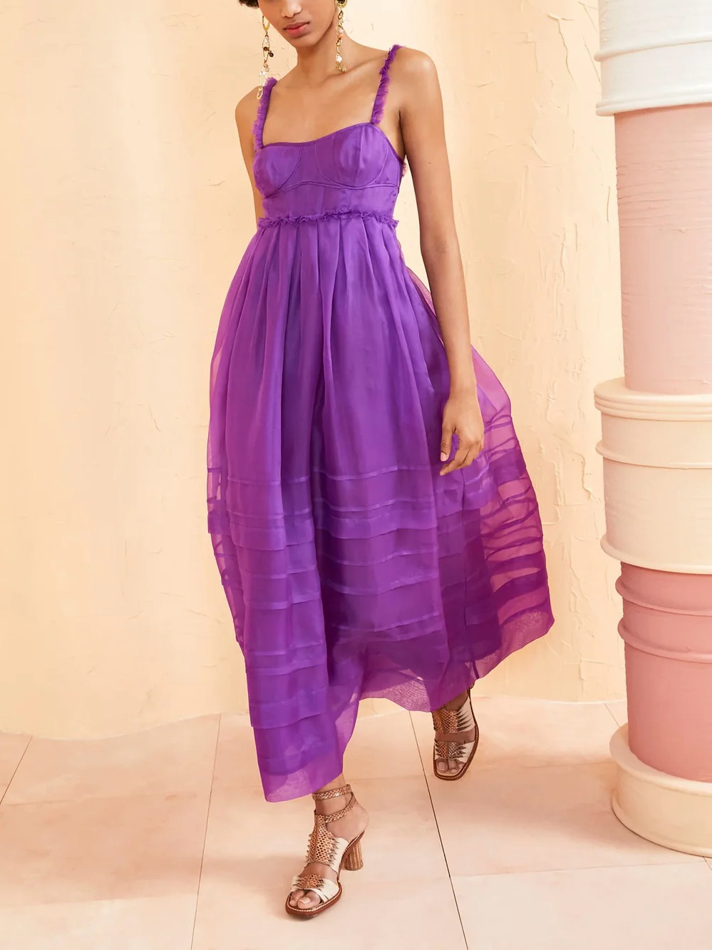 Ulla Johnson Priscilla Silk Organza Midi Dress Purple Size 4 Nwt